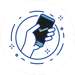 Hand holding mobile phone icon
